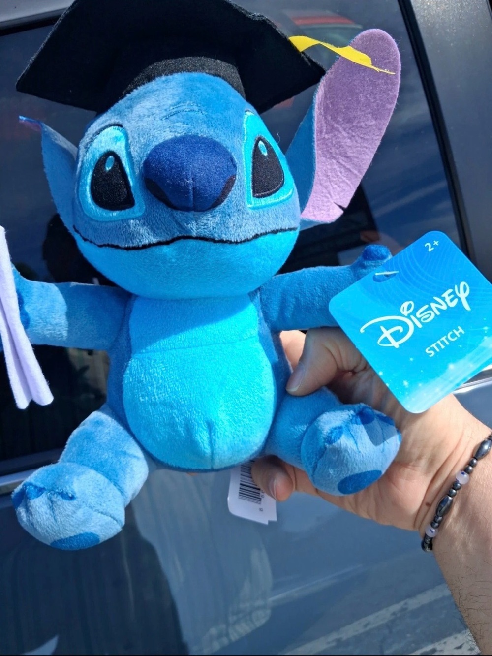 Disney Stitch Graduation Plush in Bright Blue with Purple Ears